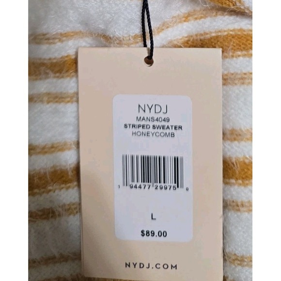 NYDJ Striped Sweater Large Honeycomb White Gold Yarn Soft Knit Boatneck NWT - Picture 3 of 5